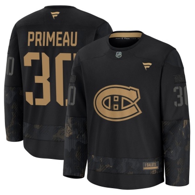 Men's Cayden Primeau Montreal Canadiens Fanatics 2024 Military Appreciation Practice Jersey - Premium Black