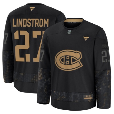 Men's Gustav Lindstrom Montreal Canadiens Fanatics 2024 Military Appreciation Practice Jersey - Premium Black