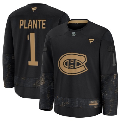 Men's Jacques Plante Montreal Canadiens Fanatics 2024 Military Appreciation Practice Jersey - Premium Black