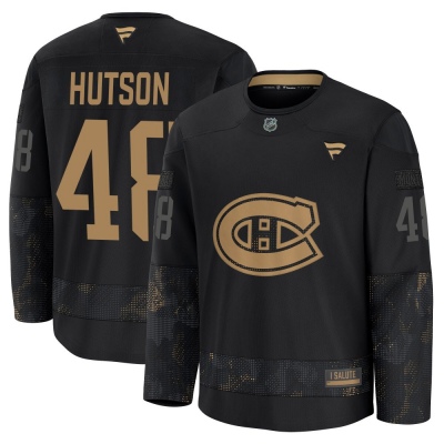 Men's Lane Hutson Montreal Canadiens Fanatics 2024 Military Appreciation Practice Jersey - Premium Black